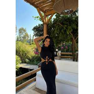 Vestido Largo Negro de Lino Lavin, Elegante, Formal, Casual, para el Día a Día, Mangas Abullonadas, Diseño Sólido, Talla Única/XS/6XL, Alta Calidad, Personalizado - Product Image 4