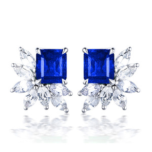 Orecchini con pietra blu quadrata stile principessa europea, eleganti ornamenti decorativi da donna - Product Image 1