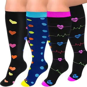 Wholesale Fashion Sport 20-30 Mmhg High Knee Plus Size Solid White Black Grey Skin Large Compression Socks For Men And Women