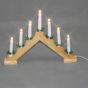 Hot Sale Item Christmas Decoration 7L Warm White LED Wooden Candle Bridge <b>Light</b> with Cable and <b>Plug</b> - Product Image 1