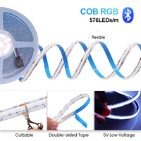 Bande lumineuse LED COB RGB 5V 576LEDs/m, contrôle par application Bluetooth, télécommande 44 touches, alimentation USB, corde flexible, lampe douce colorée, ruban adhésif