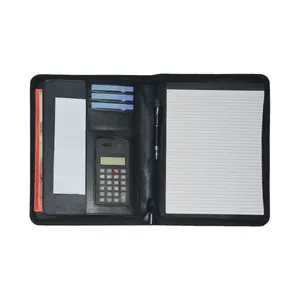 Business Compact Colored Zipper PU Leather Powerbank Portfolio With Calculator