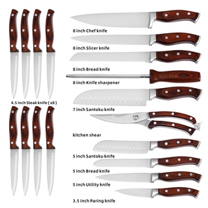 AH01-2 19pcs Stainless Steel Pakka Wood Handle Wooden <strong>Block</strong> <strong>Kitchen</strong> <strong>Knife</strong> <strong>Set</strong> - Product Image 2