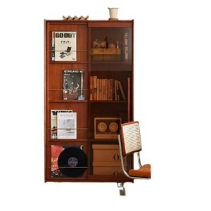 <b>Solid</b> <b>Wood</b> Retro <b>Bookcase</b> With Glass Door Space Saving Design For Living Room Study Home Display Cabinet Magazine Storage - Product Image 5