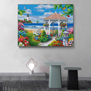 Kit de pintura de diamante 5D para adultos, juego de accesorios para pintar con borde cuadrado AB, pelusa corta y ondulada, paisaje marino - Product Image 4