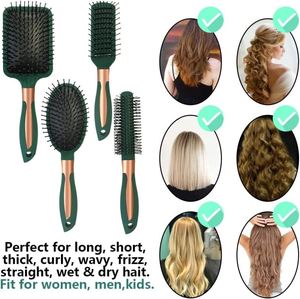 Juego de 4 cepillos profesionales de nailon rizado de lujo OEM personalizados, impermeables, con ventilación, para desenredar el cabello, color verde salón, para mujer - Product Image 3