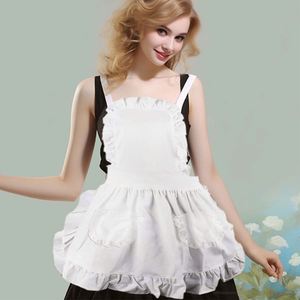 Tablier de femme de chambre sans manches, anti-salissures, pour la maison, style princesse, blanc pur, avec dentelle feuille de lotus et double poche, style campagnard américain - Product Image 1