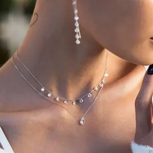 925 Sterling Silver Water Drop Chain Zircon Necklace Fashion Jewelry From Women Water Drop Zircon Necklace