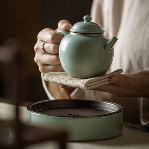 Tianqing Ru Kiln Teapot Porcelain Round With Lid Kung Fu <b>Tea</b> <b>Set</b> Gift Occasion - Product Image 1