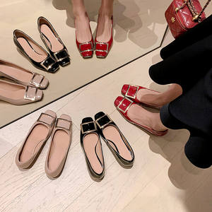 Groothandel Rv-Stijl Ambachtelijke Vierkante Gesp Ballet Pumps Lakleer Blokhak Ademende Schoenen Voor Dagelijks En Werk - Product Image 3