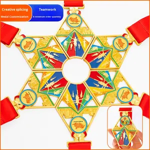 צוות אישי מדליית זהב סגסוגת אבץ מצופה זהב שילוב כבוד פלאק ריצה מזכרת שש אחד - Product Image 1