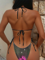 Luxe merk 2025 Extreme Micro Sexy Girl Shiny Tie Dye Bikini Set Halter Neck Japanse Zwemkleding Dames String Badpakken