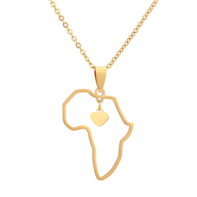 Mecylife Love Afrika Rvs Heart Afrika Hanger Ketting Afrikaanse Sieraden 18K Vergulde Aanslag Gratis Ketting Vrouwen