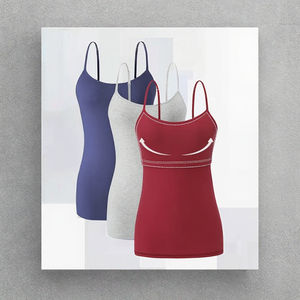 Camisole décontractée en coton uni pour femmes, soutien-gorge intégré, bretelles réglables, respirant, lavable en machine, débardeur, service OEM personnalisable - Product Image 3