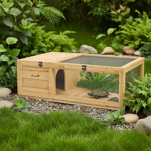Casa de tortuga de madera PawHut, jaula rectangular para reptiles, hábitat grande para mascotas de interior y exterior con cierre de botón a presión - Product Image 2