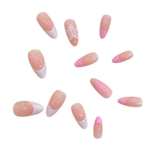 Produit de beauté à <span class=keywords><strong>prix</strong></span> abordable : <span class=keywords><strong>Faux</strong></span> <span class=keywords><strong>ongles</strong></span> en amande, style ballerine, avec nœud œil-de-chat français et finition blush doux - Product Image 4