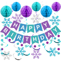 Décorations de fête d'anniversaire Frozen pour garçon et fille, bannières joyeux anniversaire, serpentins flocons de neige, guirlandes circulaires, boules en nid d'abeille suspendues
