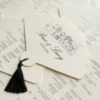 Carte de menu personnalisée en forme d'éventail, thème féerique, pour mariage ou Noël, impression recto-verso, avec pompon, invitation de table de haute qualité