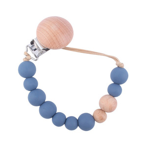 Cadena para chupete de bebé, cuentas de madera de silicona azul, sin BPA, de 0 a 12 meses - Product Image 1