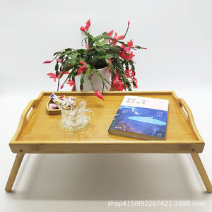 Bamboo folding <b>table</b>, large tray, bedside breakfast <b>table</b> <b>with</b> <b>legs</b> and double handles, hot-selling item for cross-border - Product Image 2