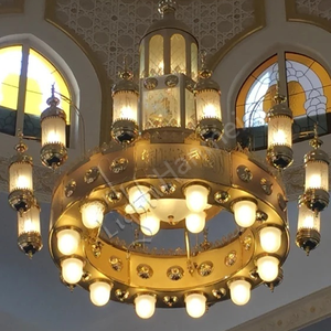 Lampu gantung gereja besar bulat, lampu gantung emas untuk hotel dan jamuan makan
