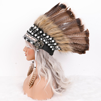 Tocado de Plumas Indio Unisex Cosido a Mano, para Carnaval, Halloween, Baile, Cosplay, Diadema Suave Marrón, Accesorios