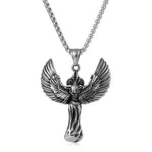 Yunnique – collier avec pendentif ange ailé en acier inoxydable pour hommes, style rétro Punk, chaîne de 60cm, bijoux à la mode européenne et américaine - Product Image 3