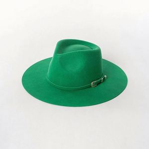 High Quality Wide Brim 100% Wool Felt Fedora Hat Sombreros Wholesale Solid Color Plain Stiff Brim Women Men Fedora Hats - Product Image 5