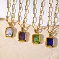 Collier chaîne simple personnalisé en acier inoxydable, style rétro géométrique de luxe léger, avec pendentif incrusté de zircon coloré exquis