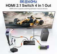 Commutateur HDMI 2.1 Biaze 4 entrées 1 sortie 8K 60Hz 4K 120Hz, commutateur HDMI 4 ports avec télécommande IR, boîtier métallique pour TV, moniteur, PS5, Xbox