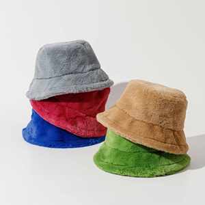 Chapeau de pêcheur moelleux en imitation de fourrure de lapin de couleur pure personnalisé en gros Chapeau seau en laine d'automne et d'hiver - Product Image 1