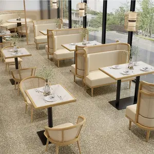Tema ristorante caffè pizza shop divano in legno cabina e sedie da tavolo combinazione divano a forma di u e mobili lunghi per sedili
