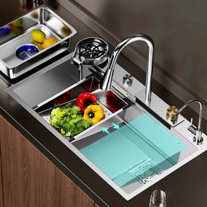 <span class=keywords><strong>Grifo</strong></span> de Cocina KAWAL de Acero Inoxidable 304, Diseño de Lujo Ligero, Fregadero Grande de una Sola Tina con <span class=keywords><strong>Cascada</strong></span>, Fregadero Hecho a Mano con Superficie Nano - Product Image 2