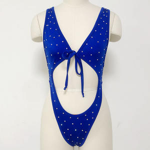 Service OEM vêtements de danse exotique une pièce en nylon sexy pour dames combinaison blanche en strass AB pour femmes tenues de strip-teaseuse avec ceinture avant - Product Image 5