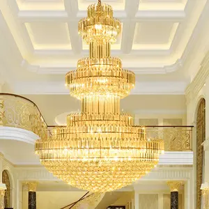 Lampadario a sospensione a scala retrò luci hall dell'hotel lampadario a sospensione in cristallo dorato