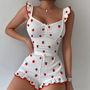 Nuovo Set di Abbigliamento Casual da Casa per il Commercio Estero Transfrontaliero, con Pantaloncini a Bretelle <span class=keywords><strong>Sexy</strong></span>, Volant e Stampa Multicolore a Cuori, Comodo - Product Image 2