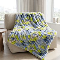 Plaids en fausse fourrure de lapin tricotés Zhengtai, doux et moelleux, imprimés dégradé bleu abricot