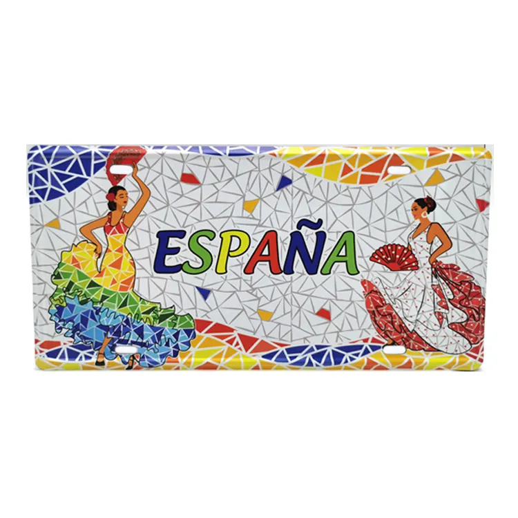 Custom printed metal souvenir spain espana barcelona license plate