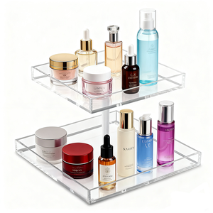 Support de rangement multifonctionnel moderne et portable en acrylique transparent double pour cosmétiques et parfums, idéal pour la salle de bain d'hôtel et le rangement de maquillage - Product Image 1