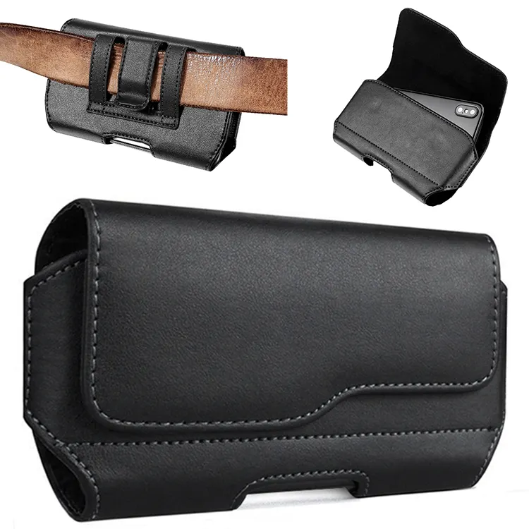 Magnetic Flip Horizontal PU Leather Belt Holster For iPhone 14 13 12 Pro Cell Phone Pouch