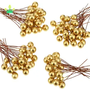 Mini trous artificiels dorés, 100 pièces de perles ajourées 10mm, décoration pour arbre de noël, couronne de fleurs