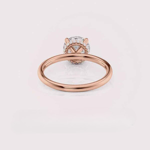 Bague de fiançailles solitaire avec halo caché en diamant de laboratoire taille ronde en or rose 14 carats - Product Image 2