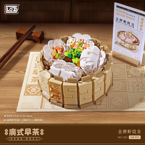 Set mainan bata bangunan DIY Mini mainan Model makanan cina plastik untuk anak-anak blok penghubung teh pagi untuk ornamen rumah anak - Product Image 5