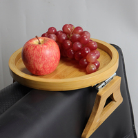 Plateau d'accoudoir circulaire en bambou pour canapé, pliable, à clipser sur canapé, pour boissons, collations et télécommande