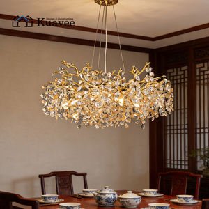 Lámpara Decorativa de Techo para Proyecto Kuavee <span class=keywords><strong>Villa</strong></span>, Lámpara de Araña LED de Aluminio con Forma de Árbol de Cristal Dorado, Lujosa y Personalizada - Product Image 4
