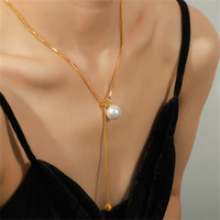 Colliers longs ajustables en acier inoxydable avec pendentifs en perles pour femmes, bijoux de cou imperméables à la mode, cadeaux pour femmes