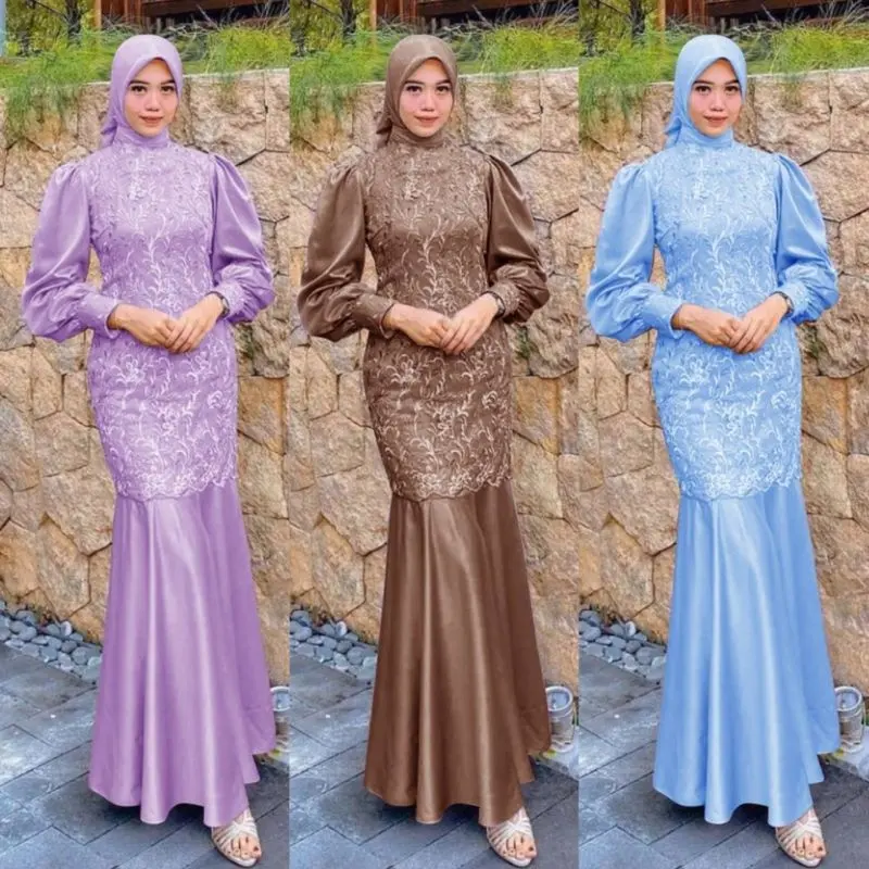 Ultimo vestito muslimah a palloncino abiti da donna musulmani con ampia tonalità di colore squillano gonna a coda di pesce baju kurung
