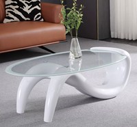 Table basse ovale moderne en verre trempé, design classique pour salon d'hôtel contemporain, en ABS et fibre de verre