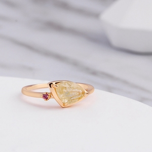 Anillo de Plata de Ley 925 Chapado en Oro de 14K con Engaste de Bisel Hecho a Mano, con Piedra Preciosa de Moda, Diamante, Jade, Cristal Rubio, Anillo de la Suerte - Product Image 2