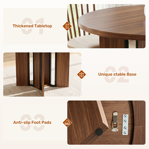 Modern Convertible Solid Wood Round Dining Table with Unique Split Base Design 4-Seater for Home Dining Room - Product Image 4